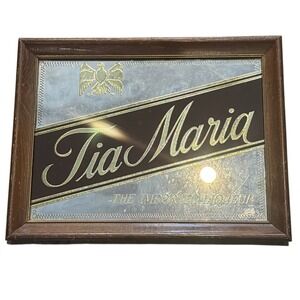 Vintage Tia Maria Coffee Liqueur Bar Mirror Sign Wood Framed Mancave Advertising